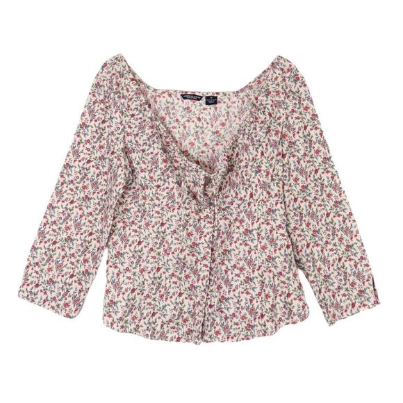 Y2k American Eagle Retro Floral Lace Up Sweetheart Top Long Sleeve Medium - Picture 4 of 7